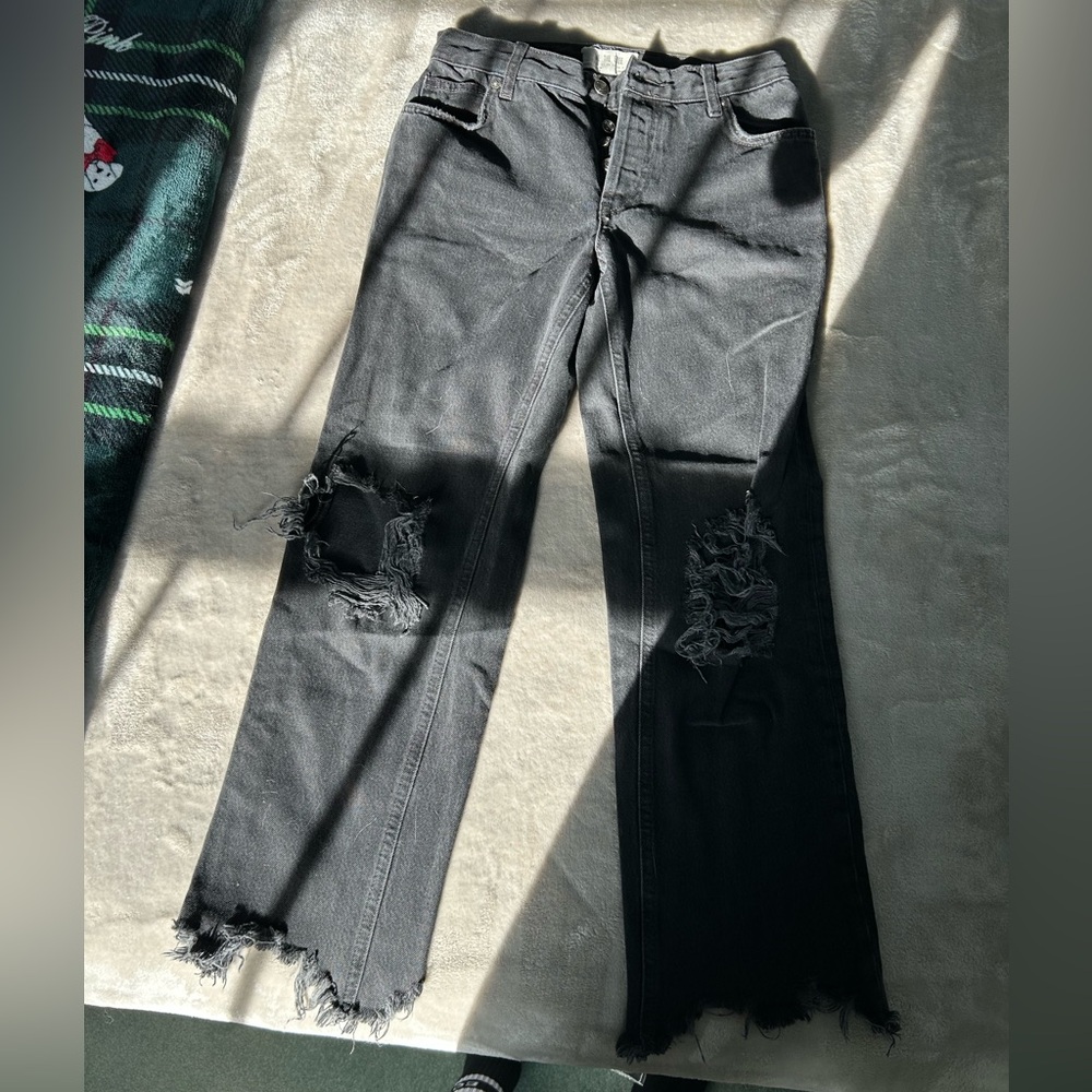 Free People black denim 7/8 ripped jeans - size 25